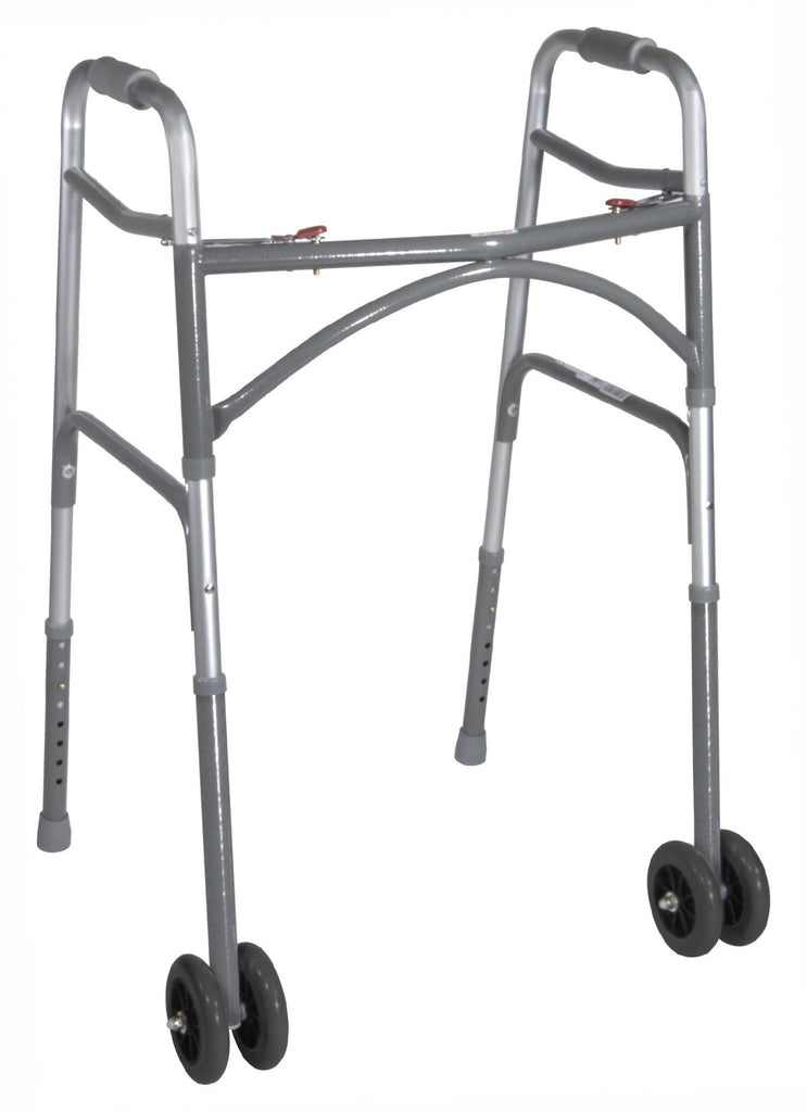 Bariatric Aluminum Folding Walker with wheels, Two Button - MEDability